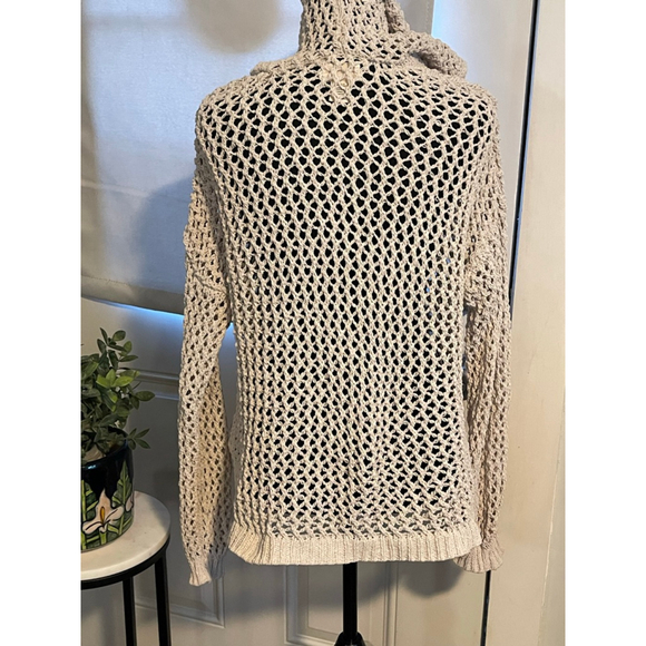 Artelier Nicole Miller Open Knit Hoodie Sweater Cream Boho Beach Cover Up M - Picture 3 of 5